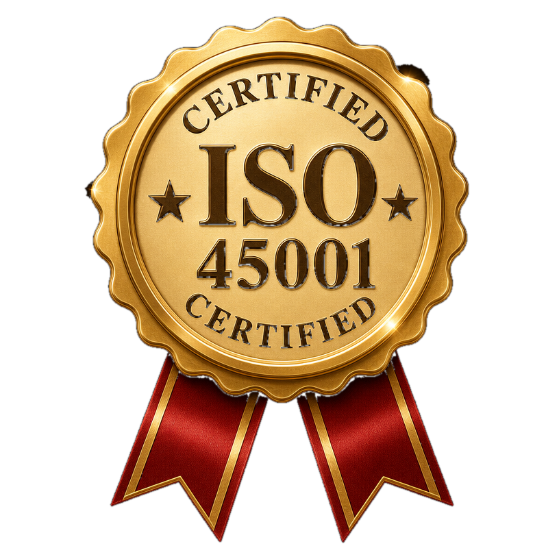 ISO 45001 certified seal — occupational health & safety